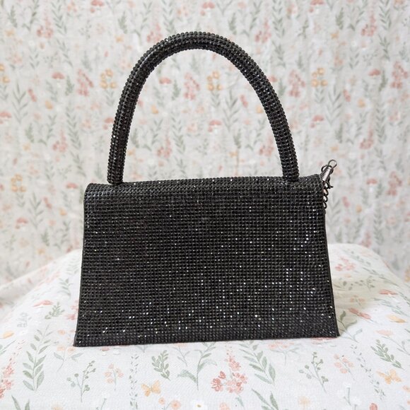 Bebe Black Rhinestone Clutch Shoulder Bag - Picture 3 of 4